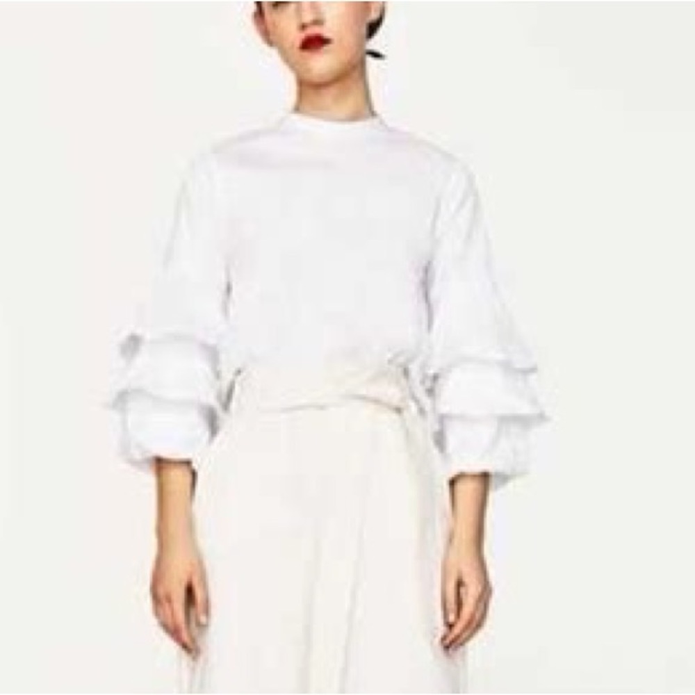 White Ruffled Sleeve Top - Picture 3 of 3